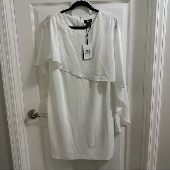 DKNY White Cape Overlay Dress Women’s size 12 NWT beautiful bridal cocktail mini - Picture 3 of 9